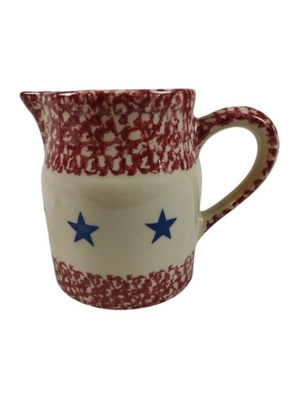 Roseville Pottery Red White Blue Star Spongeware Pitcher